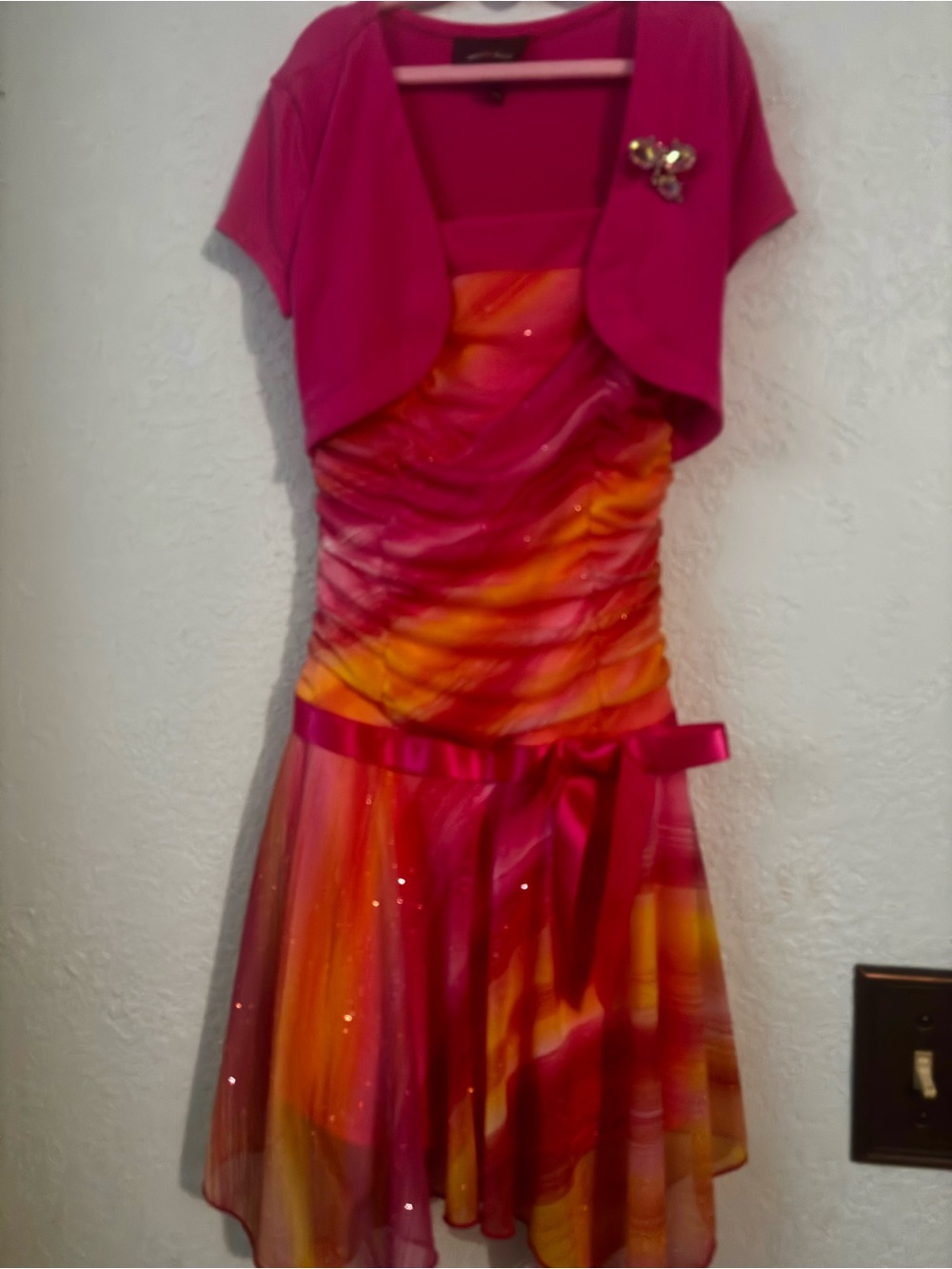 Amy's Closet Pink & Orange Tie-Dye Party Dress with Shrug